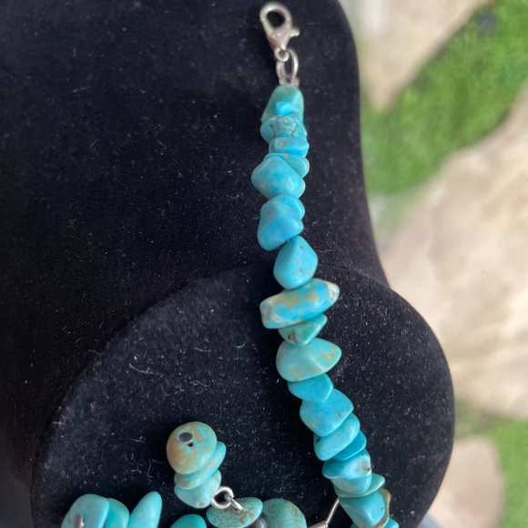 3 BOHO ITEMS Real Turquoise Drop earrings, Bracelet plus Beautiful Long Necklace - Picture 16 of 16